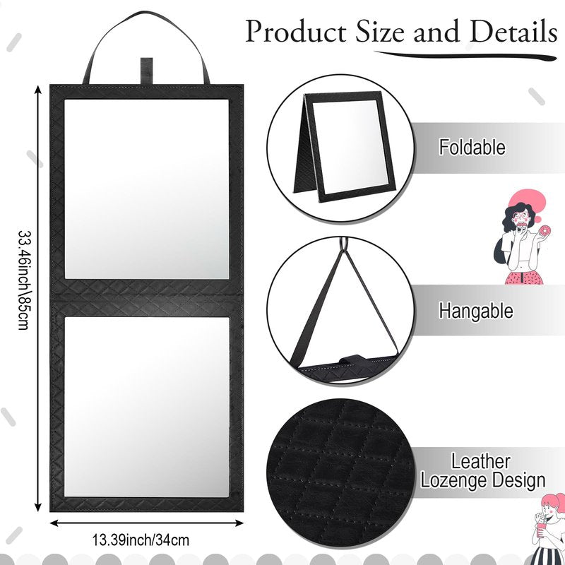 Colingmill Foldable Full Length Mirror Leather 33.5" L x 13.4" W Portable Hanging Travel Mirror with Handle for Travel Dance Camping Home Fitness Spa Gift (Black, 33.5" L x 13.4" W)