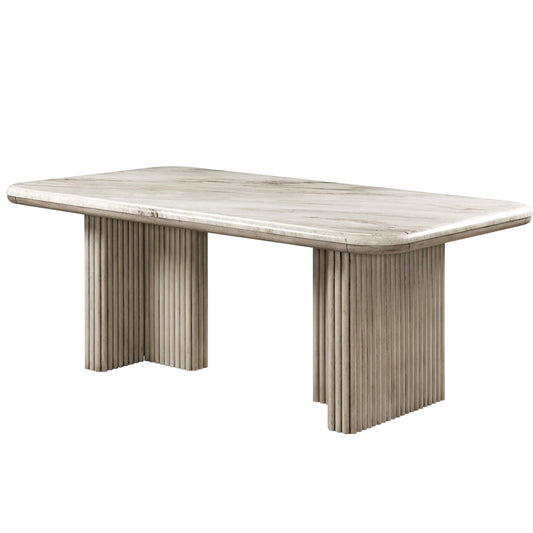 Acme Charity Rubber Wood and Marble Dining Table in White & Gray Oak