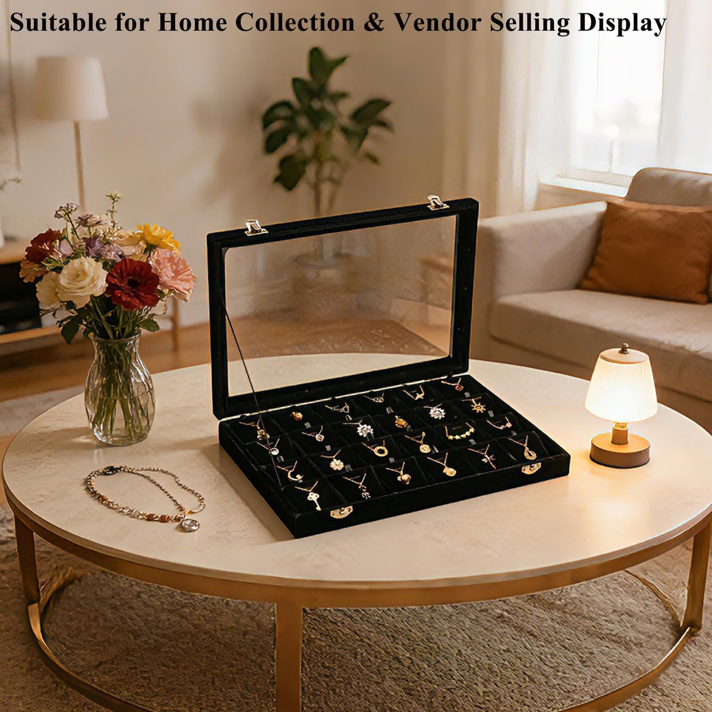XHMQYC Jewelry Box Necklace Organizer Tray (Black) Necklace Display Case for Storage Jewelry Necklaces Display Stand 24 Slot Pendant Holder for Women