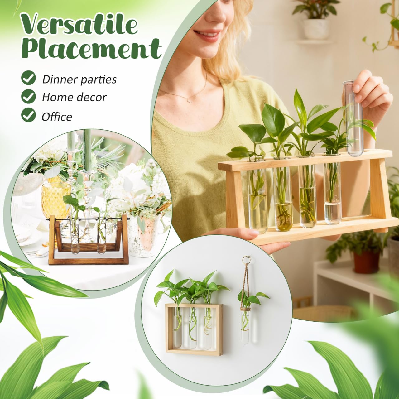 UKCOCO 5Pcs Glass Test Tube Vases 4.33 Inch Clear Propagation Tubes for Plant Cuttings Hydroponic Plant Holders Desktop Floral Arrangement for Home Office Decor