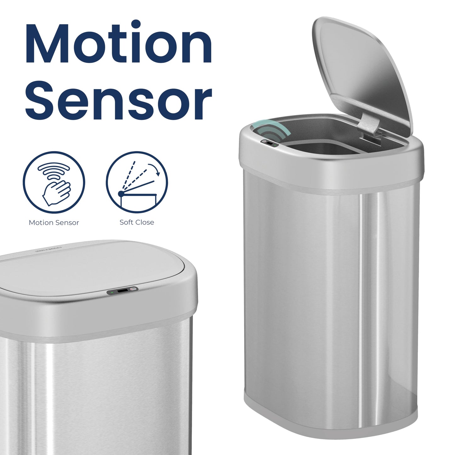 Ninestars DZT-80-24 Automatic Motion Sensor Trash Can with Adjustable Sensor Range, Stainless Steel Base, Silver Lid, 21 Gallon