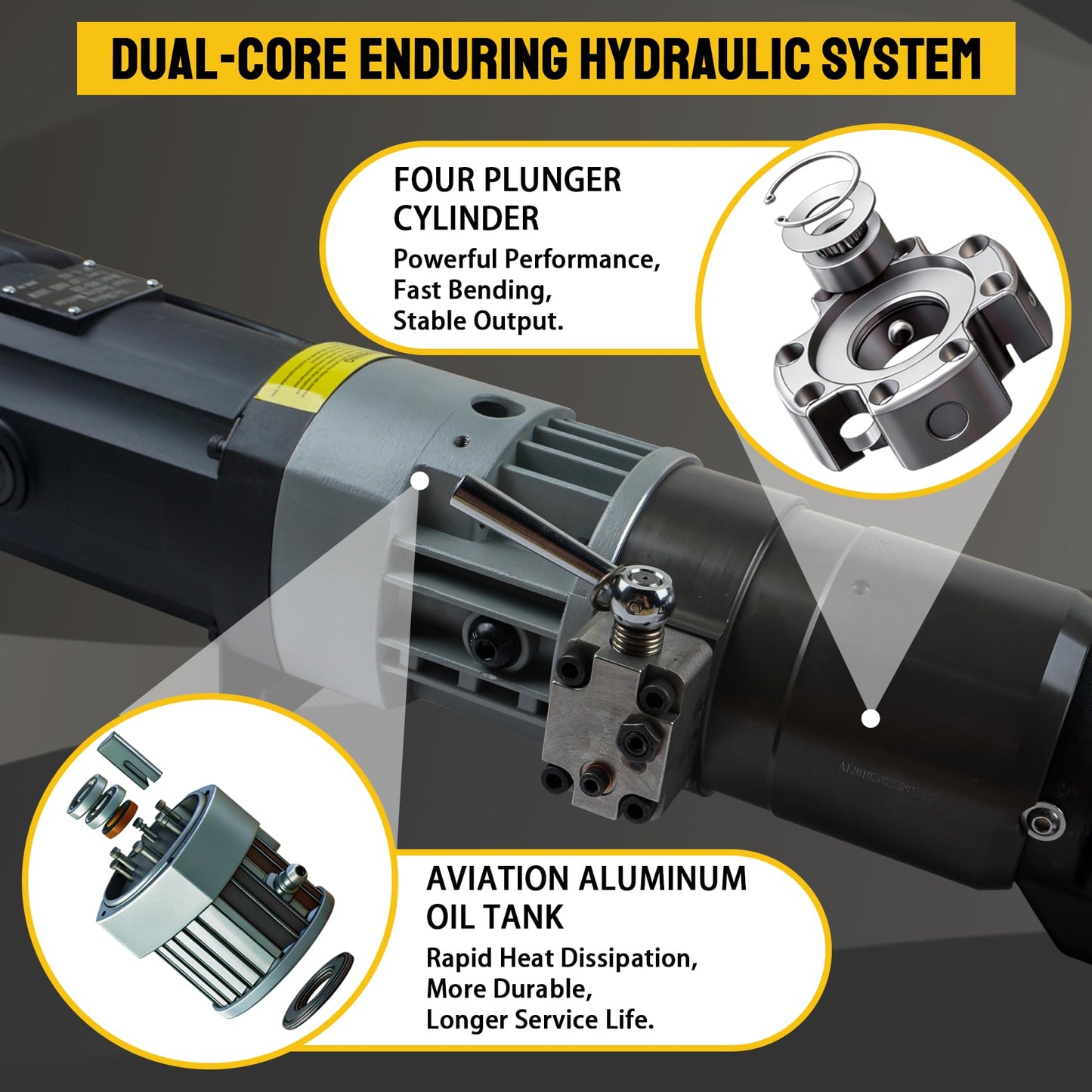 1800W Industrial Electric Hydraulic Rebar Bender & Straightener, 1” Handheld Portable Rebar Bending Machine,3-5s Fast Bending for 4-25mm (Max#8) Rebar,Bending Angle 0-90°,with Portable Toolbox,NRB-25B