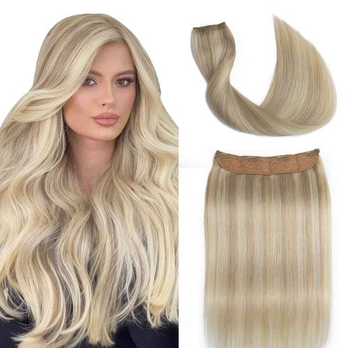 Sindra 85g Wire Hair Extensions Blonde 18 Inch Ash Blonde Mix Bleach Blonde Invisible Wire Human Hair Extensions With Clips Remy W18#18p613