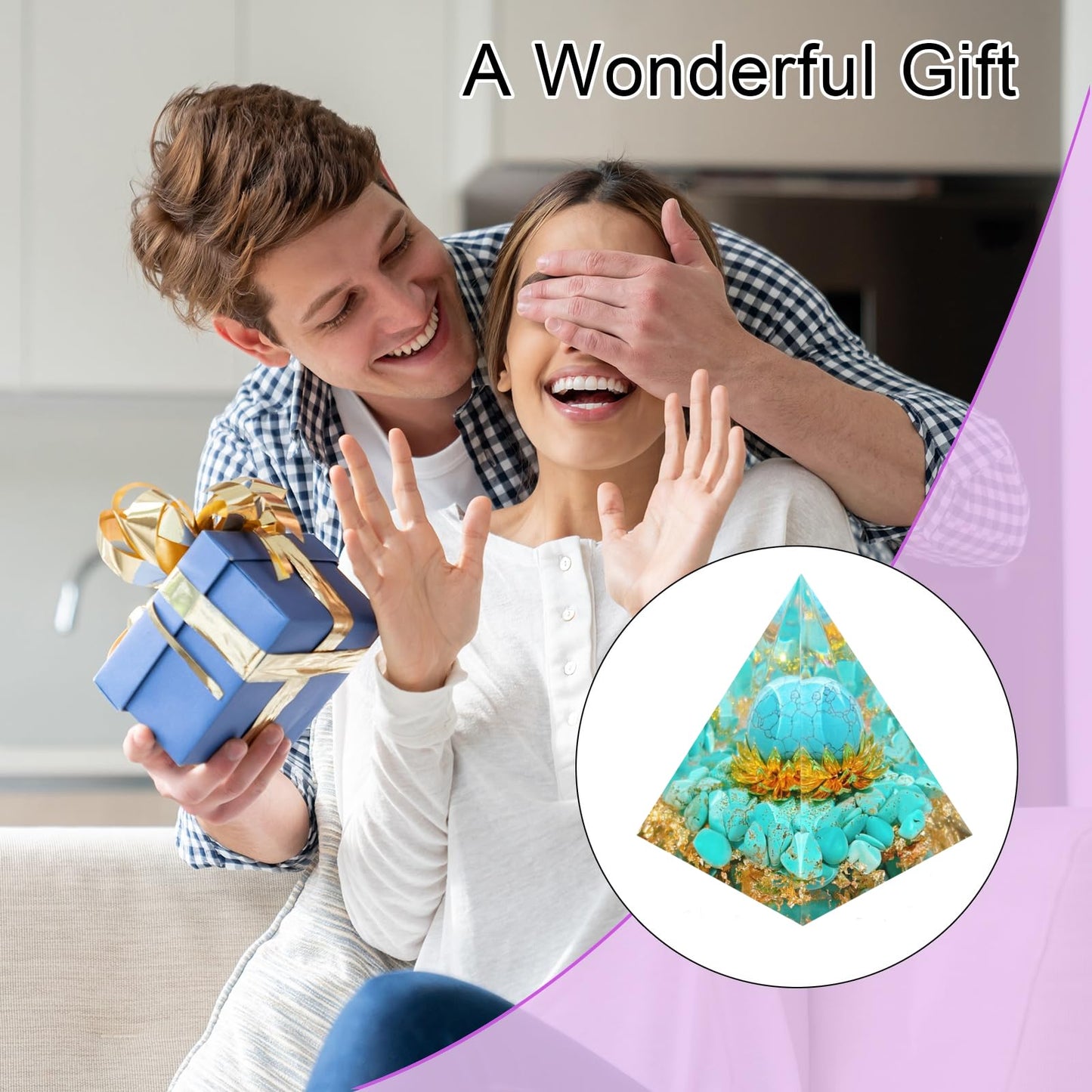 Saefheled The Flower of Life Orgone Pyramid, Natural Energy Turquoise Orgonite Crystal Healing Pyramid, for Reduce Stress, Balance Chakra, Meditation Attract Luck, Accumulate Wealth & Health (6cm)