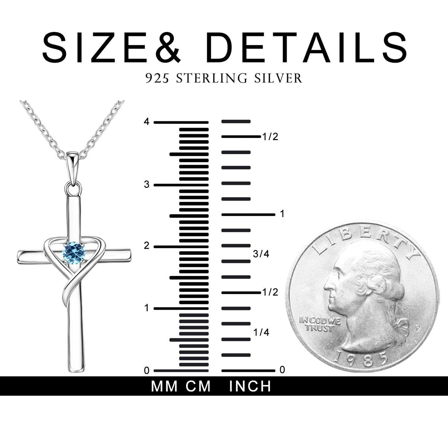 AmorAime 925 Sterling Silver Cross Necklace for Women Men 14K Gold Plated 5A CZ Birthstone Necklaces for Holiday (C.Blue-March)