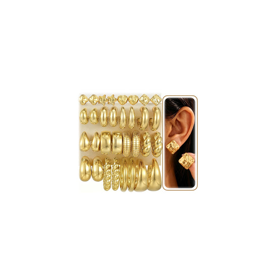 16 Pairs Starfish Chunky Gold Hoop Earrings Set for Women, Beach Shell Style Stack Statement Earrings, Hypoallergenic Lightweight Gold Plated Trendy Summer Jewelry Gift
