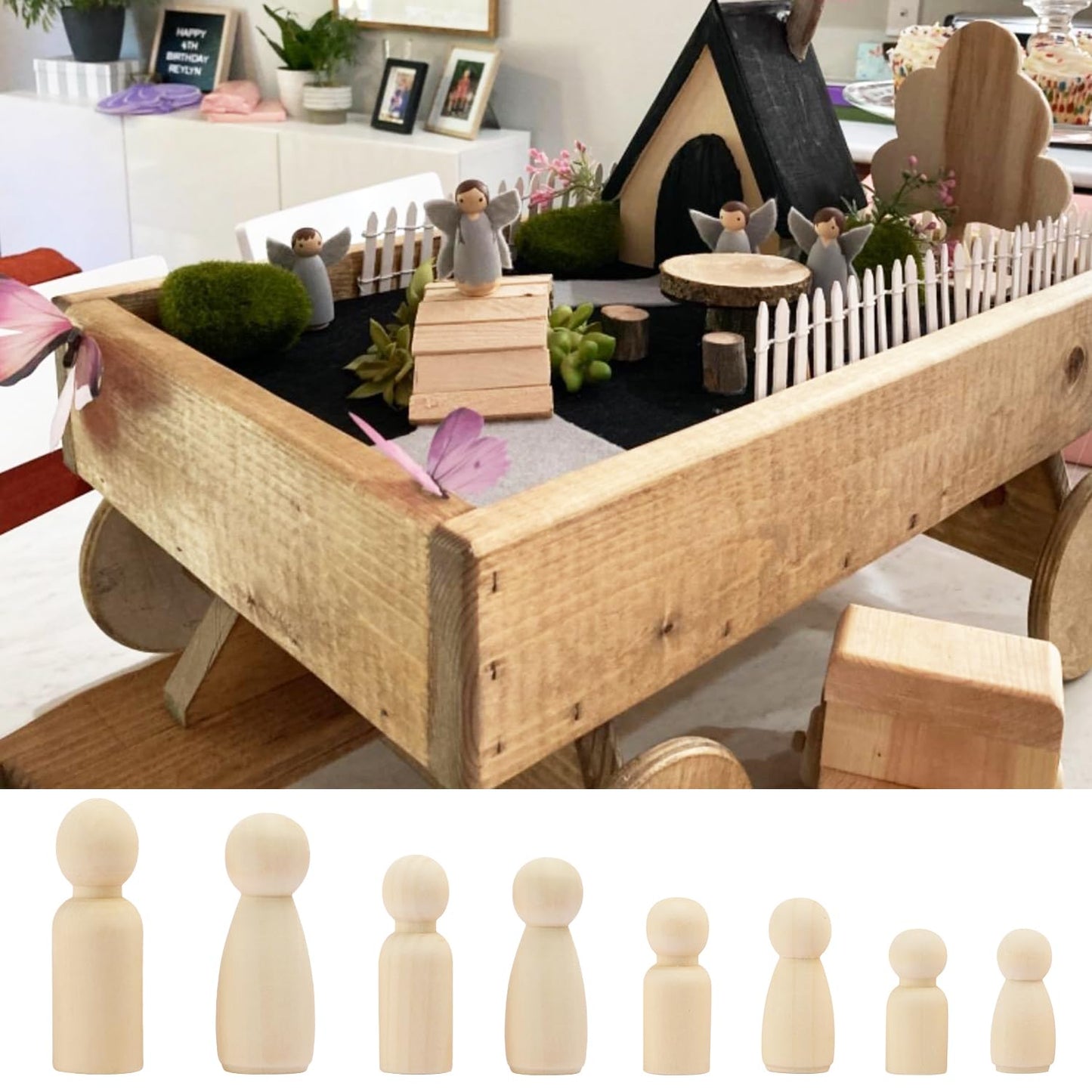 150 Pieces Wooden Peg Doll, Unfinished Wooden Peg Dolls in Different Shapes and Sizes, Perfect for DIY Art and Craft, Painting, Table Setting by GNIEMCKIN