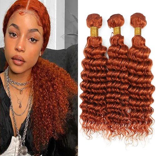Giginger Bundles Human Hair 20 22 24 inch Orange Deep Wave Bundles 350 Color Human Hair Unprocessed Quick Weave Soft Sewn In Hair Extensions for Black Women