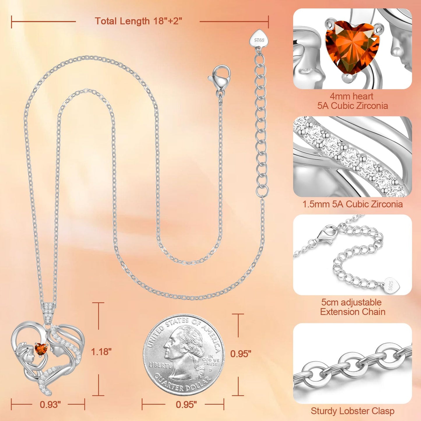Zifeel Mothers Day Gifts for Mom Wife Her Grandma, S925 Sterling Silver Birthstone Necklaces Jewelry for Women, Mother's Day Love Heart Pendant Necklace for Anniversary Birthday Christmas Day
