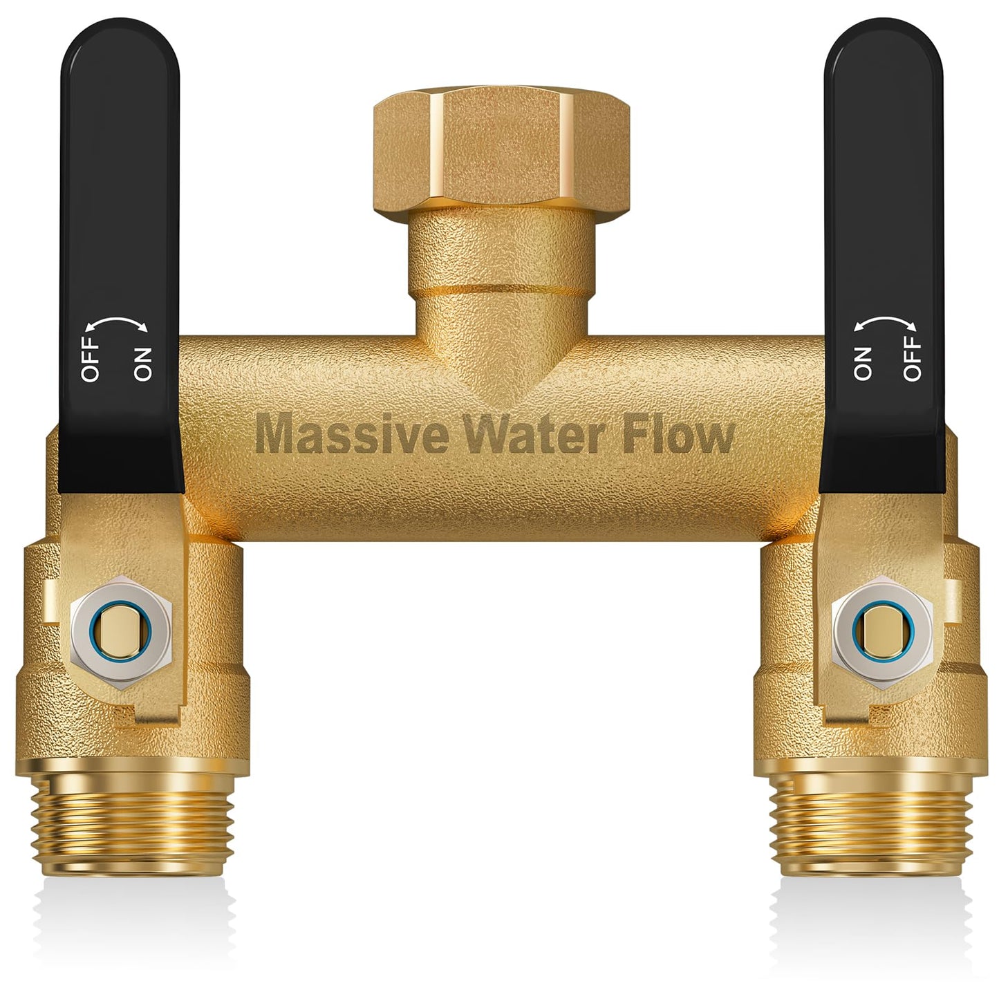Hose Splitter 2 Way Heavy Duty, Full Flow Garden Hose Splitter with 2 Long Metal Handles, Brass Rust and Freeze Resistant Water Hose Bib Splitter, T Adapter Connector with 3/4 - Inch GHT Threadï¼Blackï¼