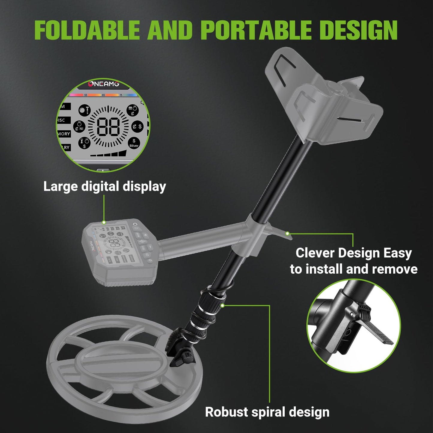 OneAmg Metal Detector for Adults,Higher Accuracy Gold Silver Metal Detectors Kit with Big LCD Display,Advanced DSP Chip 10" IP68 Coil,5 Modes Underwater Gold Detector for Beach Hunting and Backyard