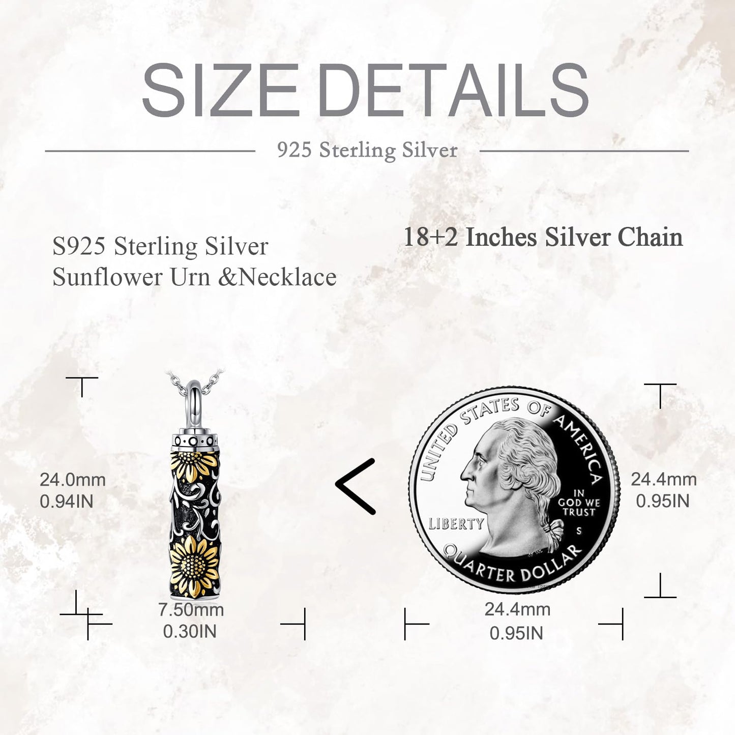 POPLYKE Sunflower Filigree Urn Necklace for Ashes for Women Sterling Silver Cremation Necklace for Ashes Keepsake Jewelry for Human Men