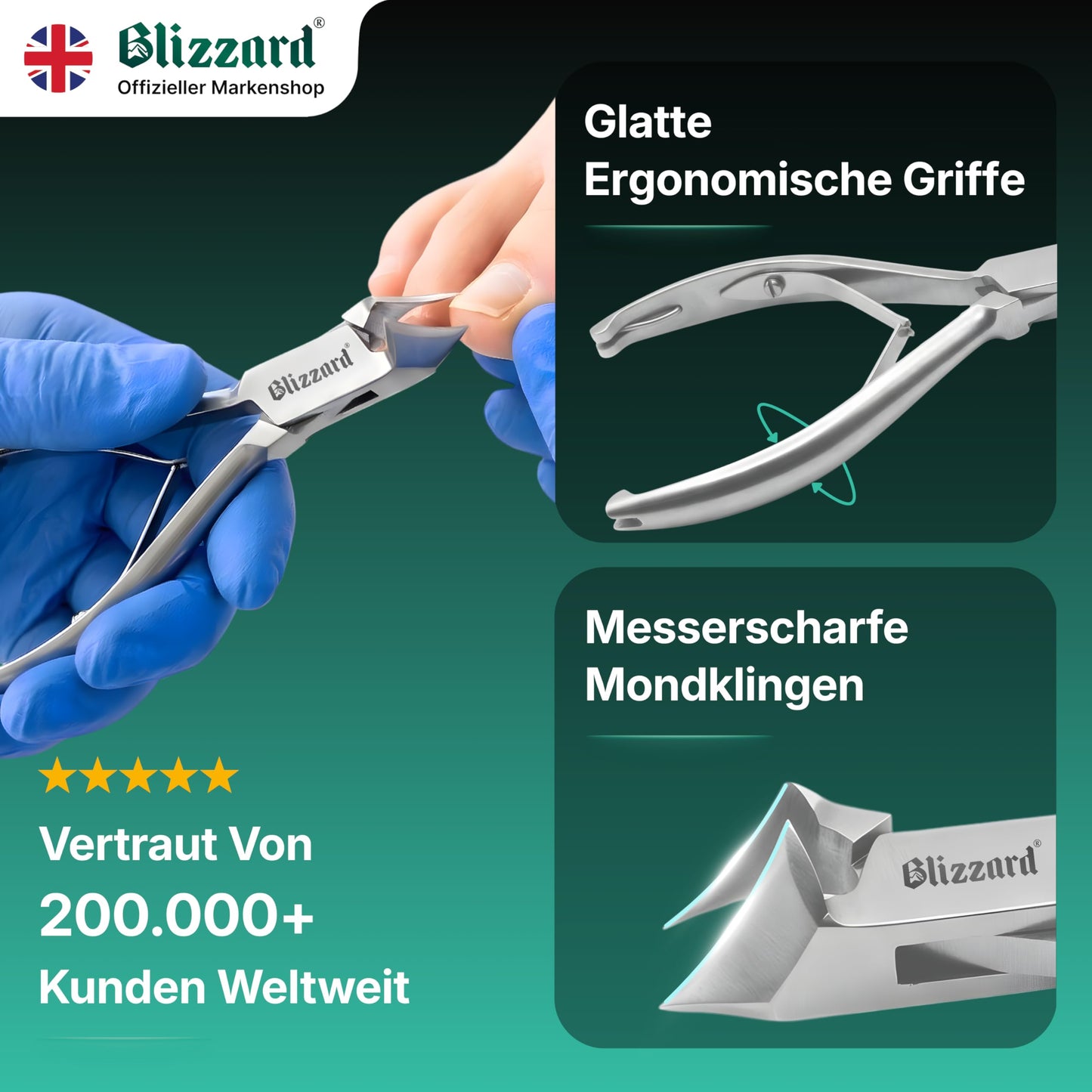Blizzard Nail Clippers for Thick Nails - Podiatrist Nail Nippers for Seniors - Heavy Duty Toe Nail Clippers for Men - German Steel Podiatry & Chiropody Tool with Toenail File - 14cm Moon Head