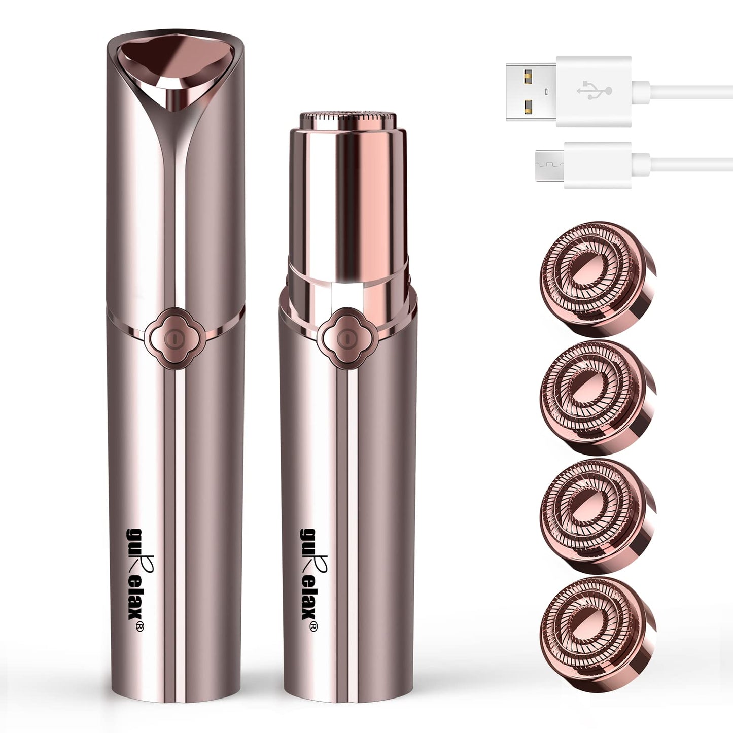 Hair Removal Device, Facial Hair Removal for Women- Gurelax Womens Hair Remover Painless Face Hair Removal/Shavers for Chin Upper Lip Peach Fuzz-Included 4 x Replacement Heads