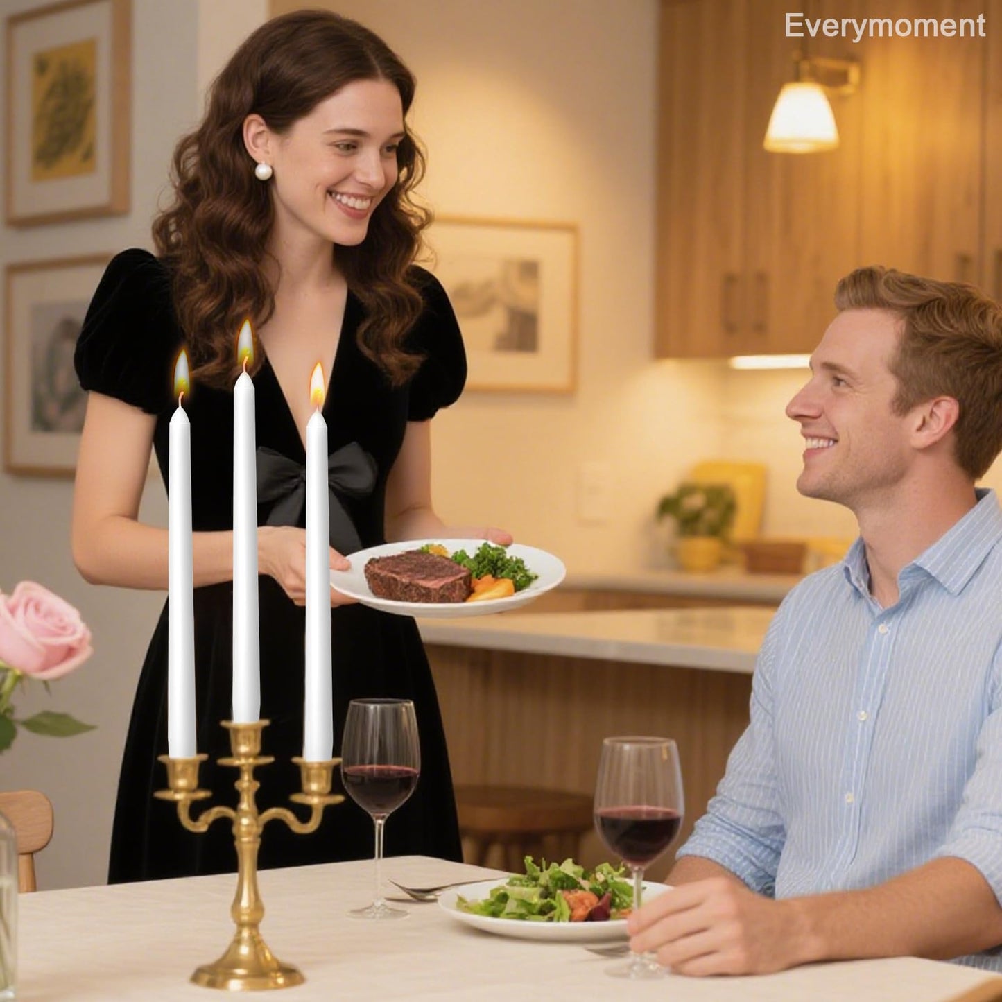 Everymoment White Taper Candles - 4 Pack 10 Inch Candlesticks - Dripless & Smokeless for 8 Hours - Unscented Paraffin Wax - Perfect for Wedding Christmas Halloween Holiday Dinner Table & Home Decor