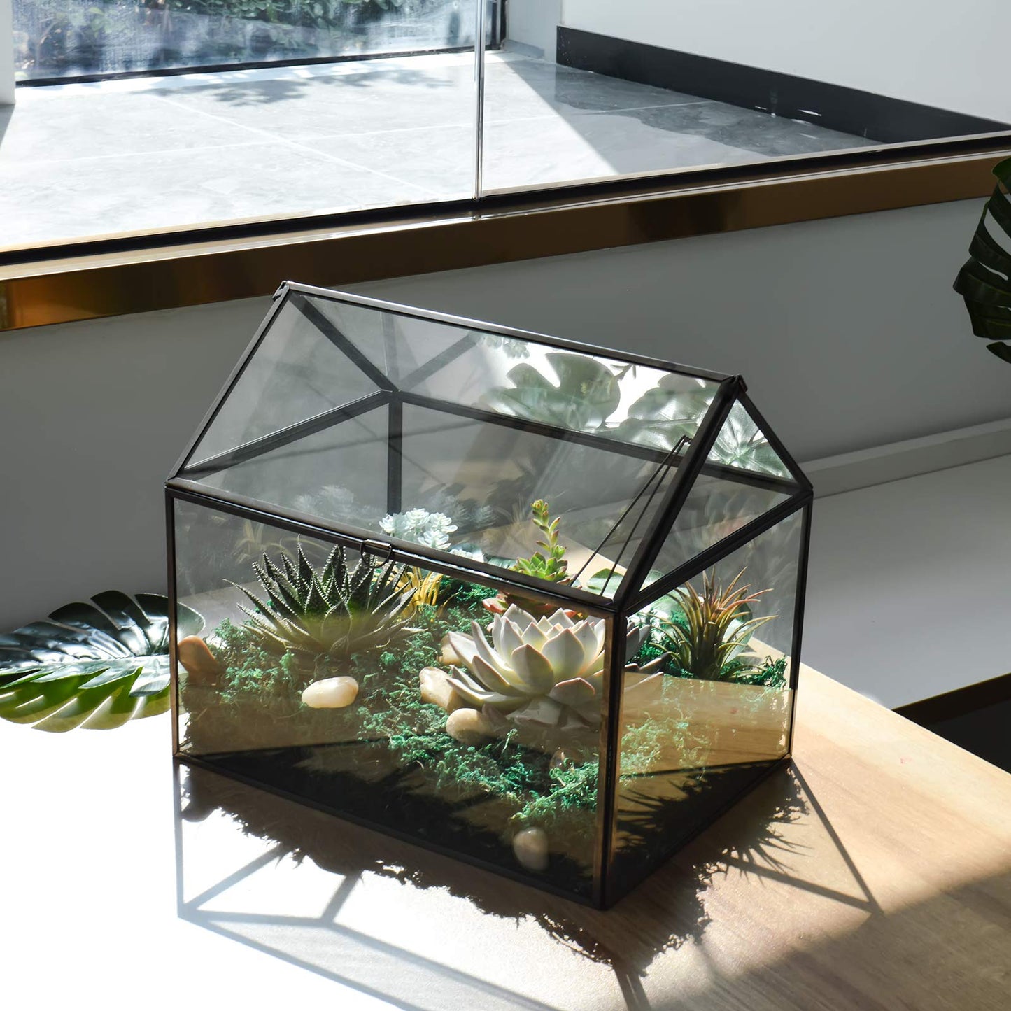 Large Glass Plant Terrarium – House Succulent Glass Terrarium Kit with Lip Glass Greenhouse Terrarium for Plant 12.26X9.15X10.9inch (Black 2)