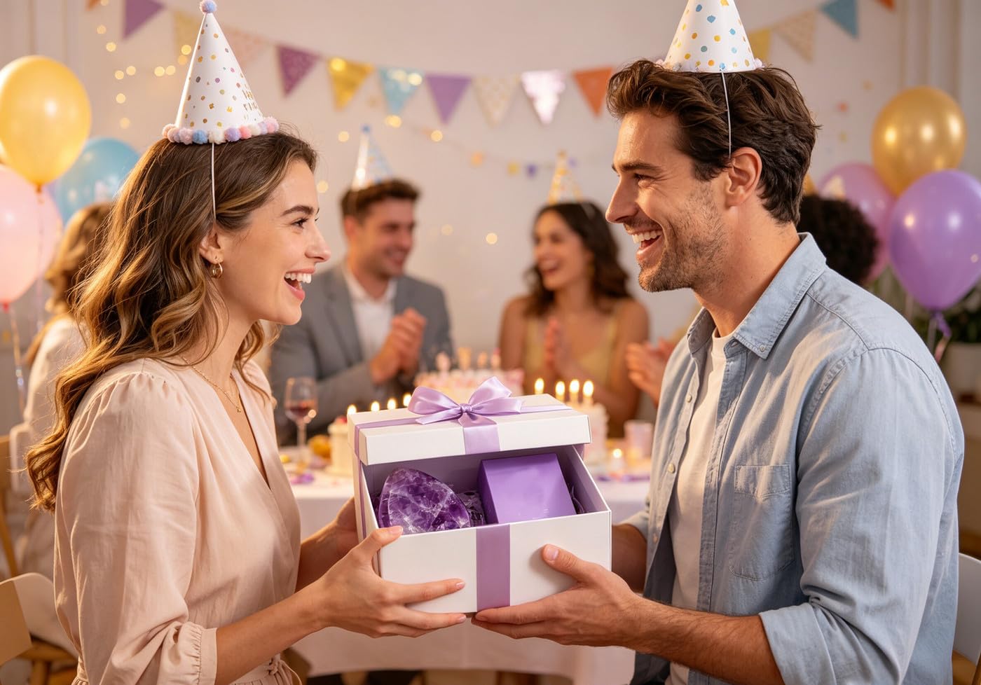 DUQGUHO 1.7" Worry Stone Natural Amethyst Healing Crystals Thumb Worry Stones for Anxiety Reiki Crystal Gemstone Polished Pocket Energy Quartz Stone
