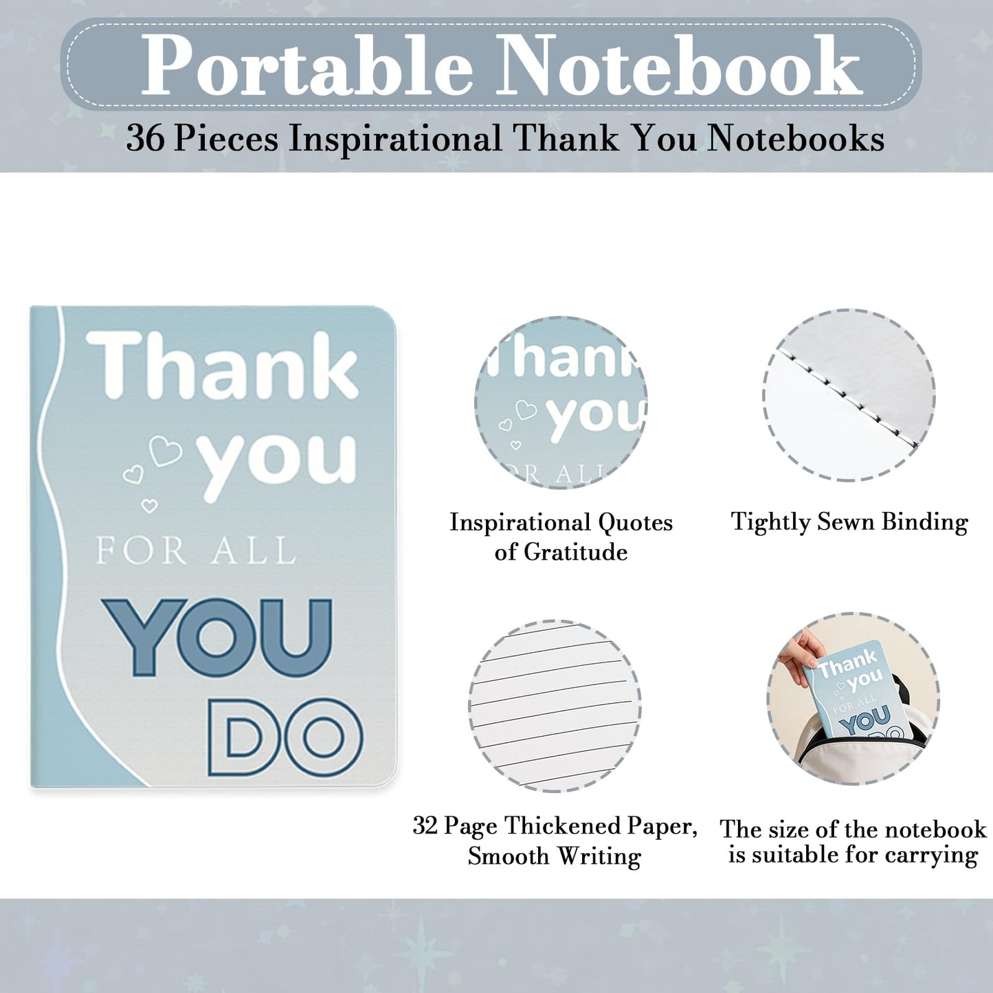 180 Pcs Employee Appreciation Gifts Bulk - 36 Set Bulk Thank You Office Gifts with Pocket Notebook, Bookmark, Organza Bag, Pen-Suitable for Colleagues, Teachers Team Appreciation Gift Christmas Gift