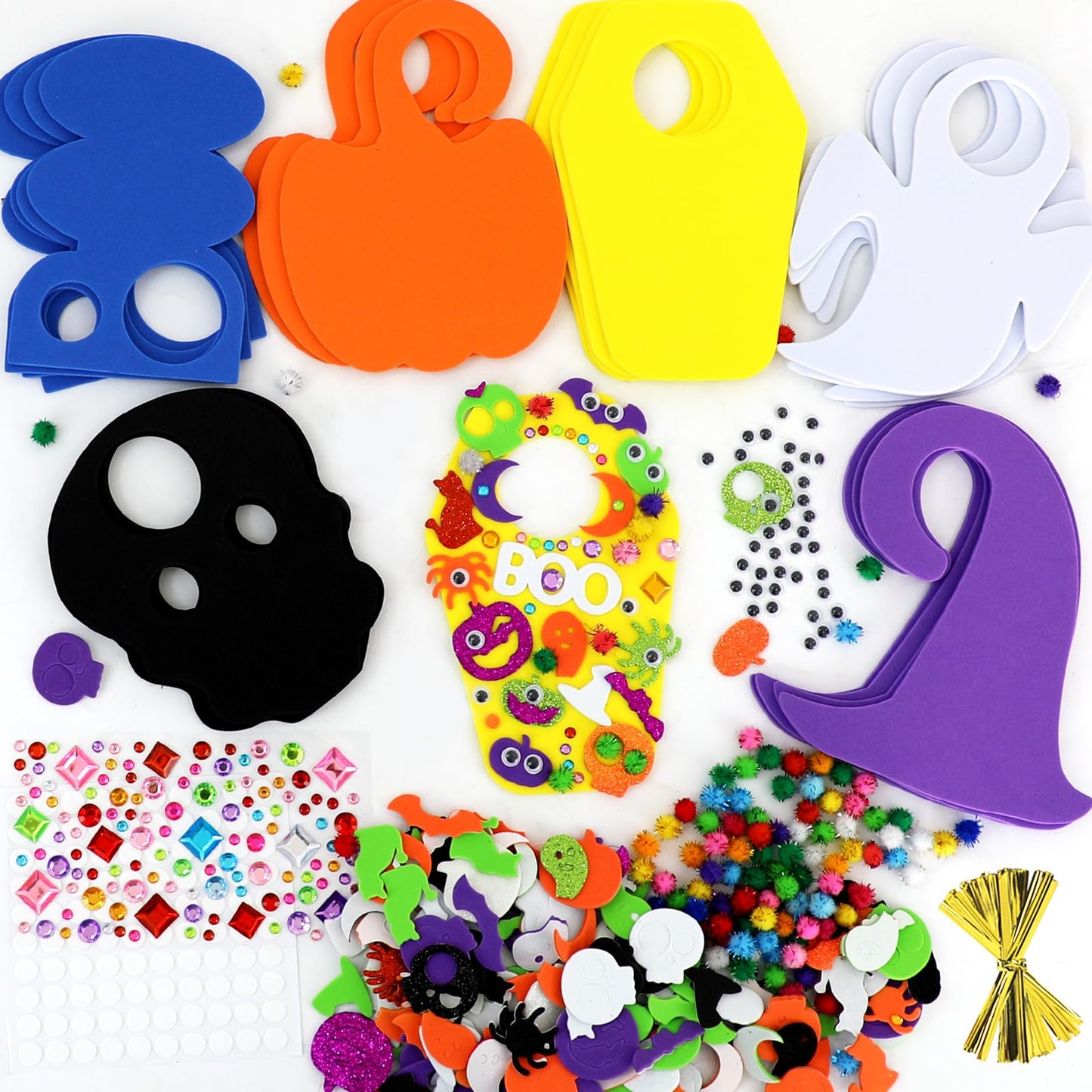 24 Set Halloween Craft Kits DIY Halloween Doorknob Hanger Decorations Fall Arts & Crafts Supplies, Halloween Pumpkin Bat Ghost Monster Foam Stickers for Classroom Gift Party Favors Activities