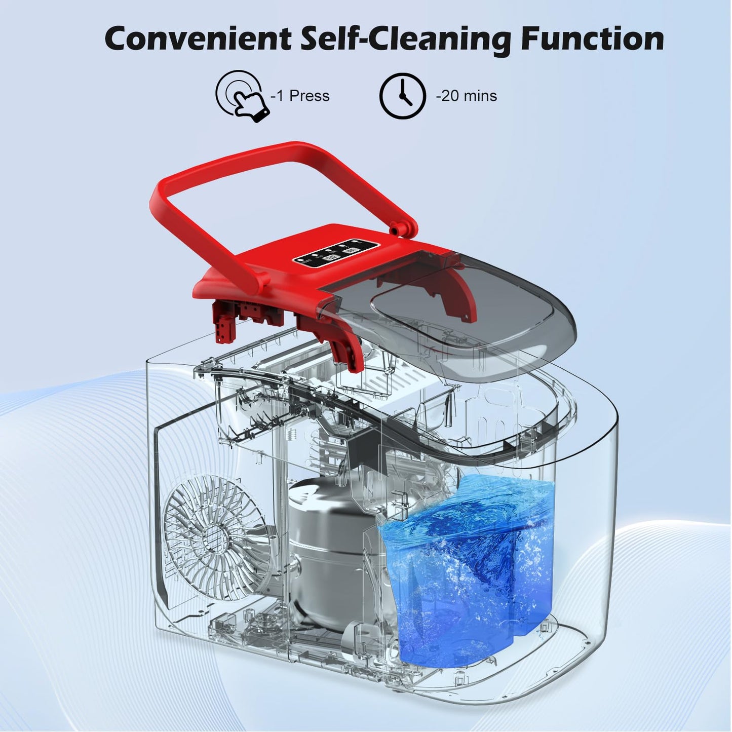 Countertop Ice Maker, Portable Ice Maker Machine with Carry Handle, Self-Cleaning Ice Makers, 9 Bullet Ice in 6 Mins, 26.5Lbs/24H with Ice Bags and Ice Scoop Basket for Home Bar Camping RV