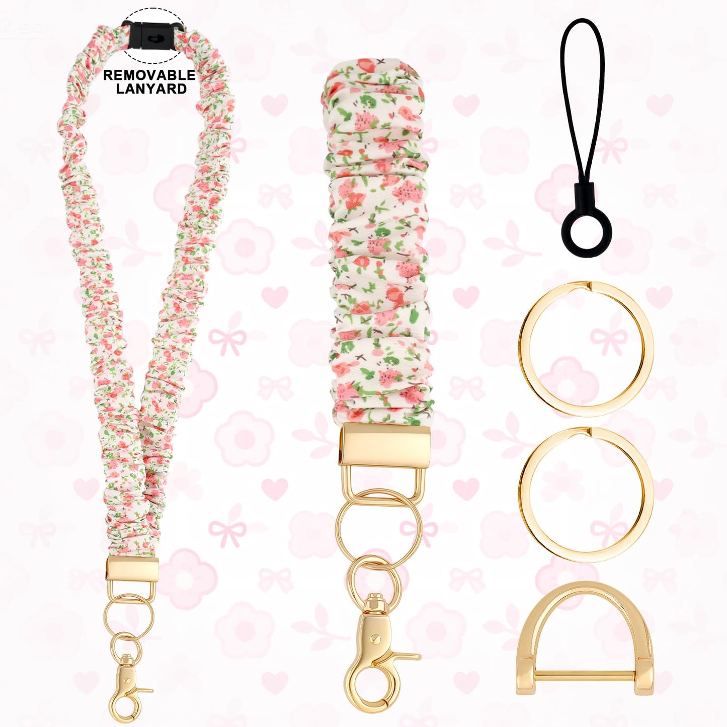 Lestp 2Set Scrunchie Lanyard Breakaway Wristlet Keychain for Teacher Gifts Special Stretchy Teacher Lanyard for ID Badges Scrunchy Lanyards with ID Holder Cute Essentials for Teachers Office Nurse C