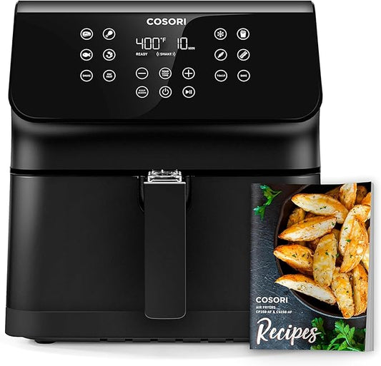 Cosori 12-in-1 Air Fryer 5.8QT, Toast, Bake, Nutrition Facts for 100+ In-App Recipes, AdaptIQ Tech Fast Cook, for Main & Side Dishes, Snacks, Leftovers, Detachable Square Basket, Dishwasher Safe