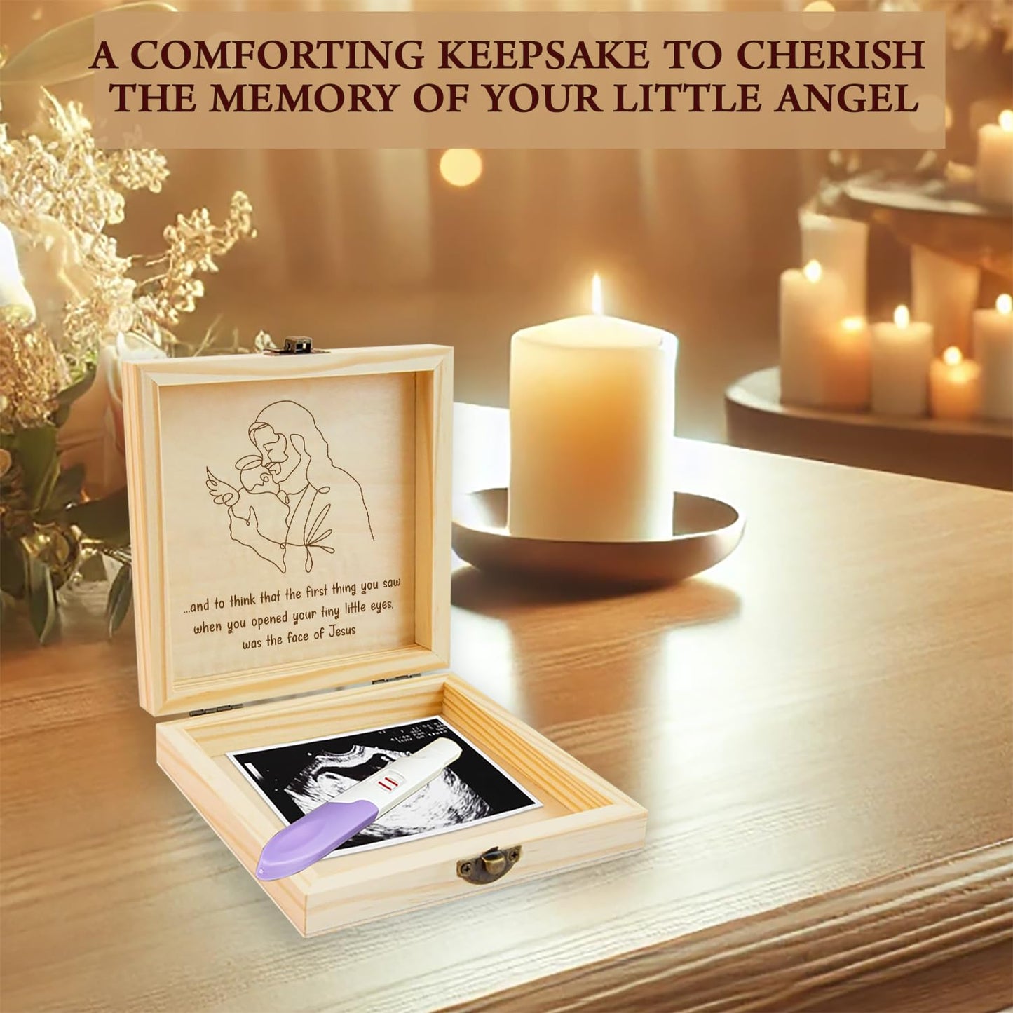 BeeGreeny Miscarriage Memory Box, Baby in Jesus' Arms Engraved Wooden Keepsake Box, A Heartfelt Sympathy Gift for Mothers Loss of Baby, Remembrance Gifts Miscarriages, Infant Loss Memorial for Moms