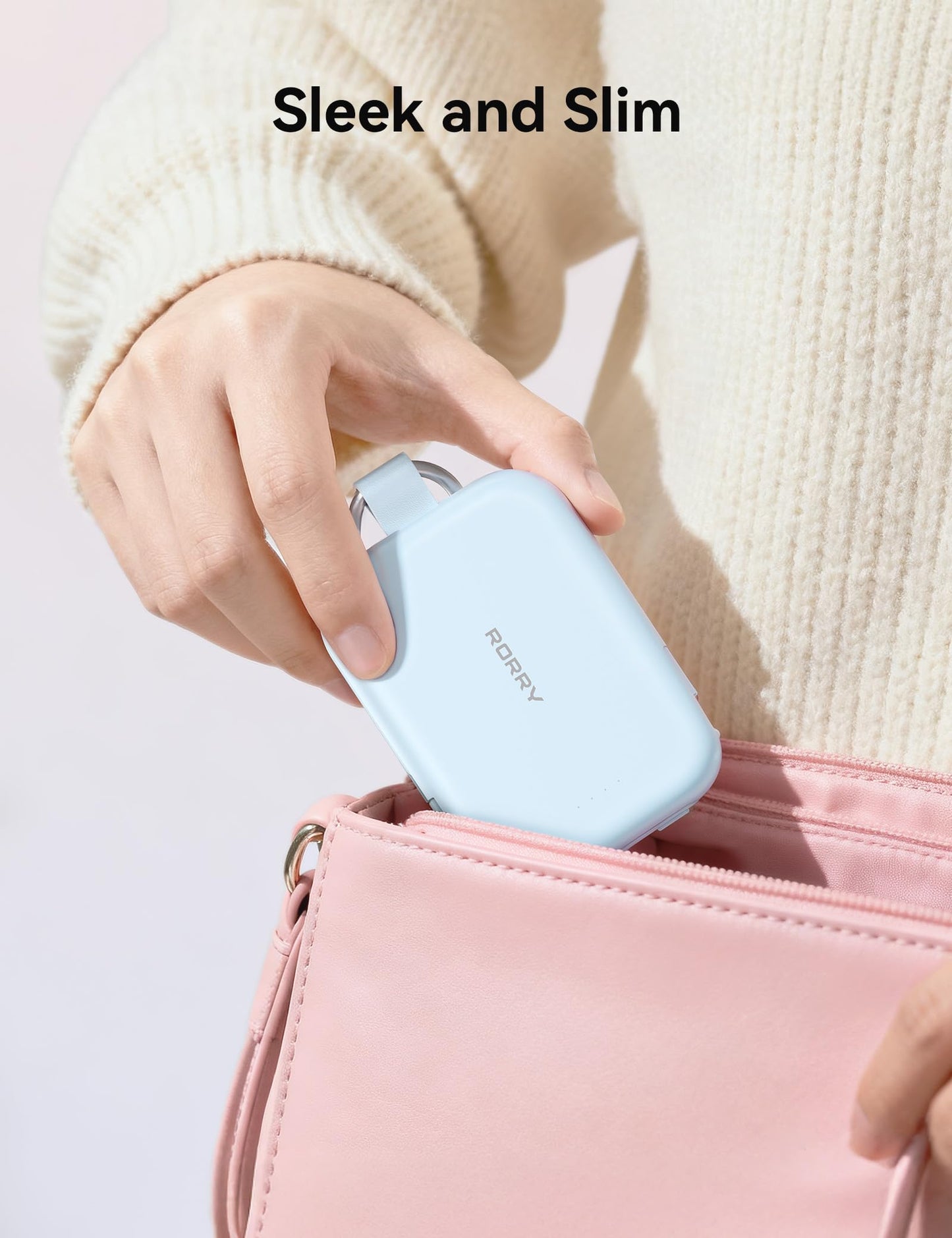 RORRY Portable Charger, 5000mAh Portable Charger Power Bank with Built-in Cables, Travel Keychain Charger Battery Pack for iPhone 17/16/15/14/13/12, for AirPods 2/3/4/Pro, Purple
