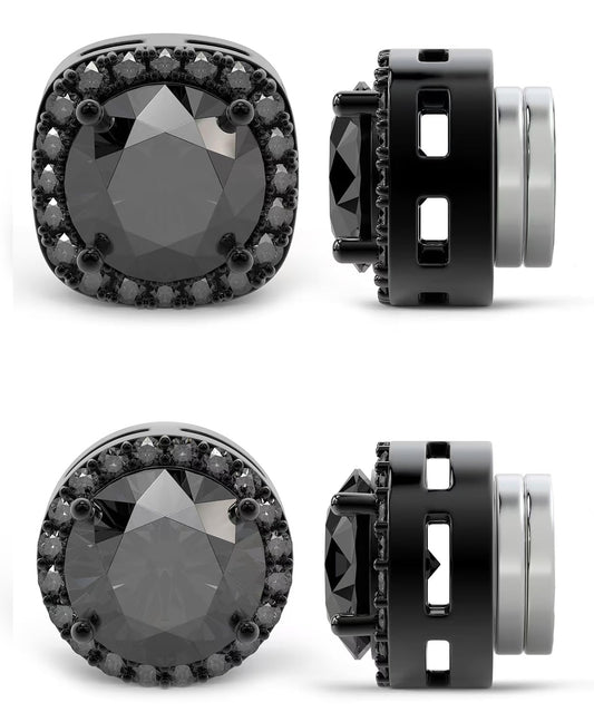 2 Pairs Magnetic Earrings for Men Clip On Fake Earrings Non Pierced, Stainless Steel Magnet Nose Stud Piercings for Women, 6MM, Black Color