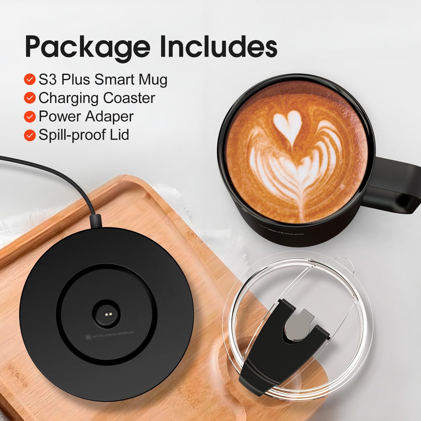 Vsitoo S3 Plus 14oz Heated Coffee Cup - Temperature Control Smart Mug with Mug Warmer, Auto-Sensing AI Heats Drinks to 120-150°F Hands-Free.Ideal for Home/Office/Gifts，Black