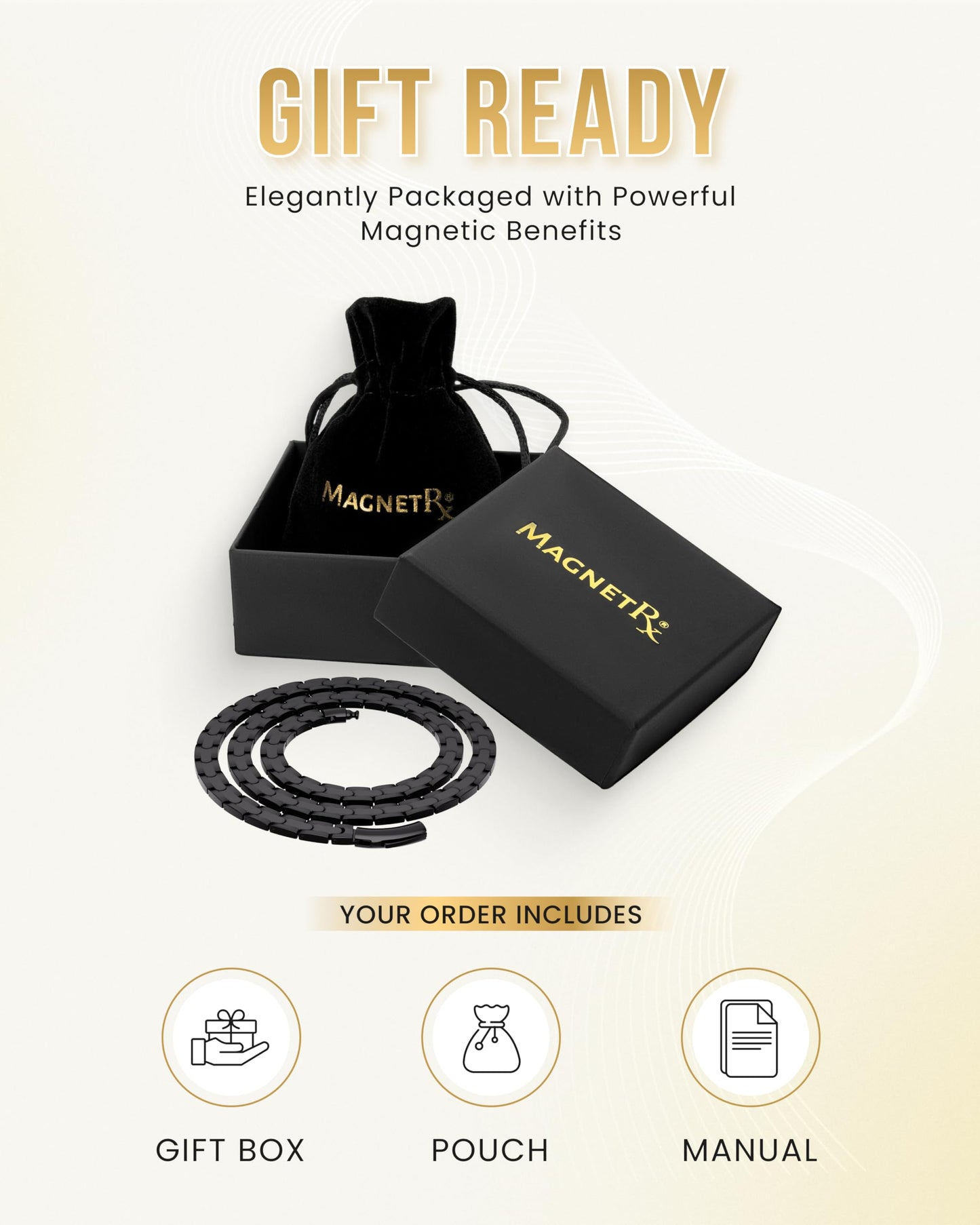 MagnetRX Titanium Magnetic Necklace – Ultra Strength Magnetic Necklaces for Men & Women – Effective Titanium Necklace with 62 Magnets (Black, 22 Inches)