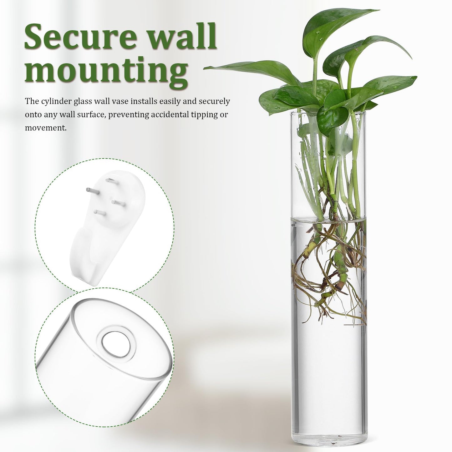 MAGICLULU Wall Mounted Glass Propagation Station Vase for Indoor Plants, Large Cylinder Hanging Planter, Hydroponic Plant Holder, 2pcs for Home Décor and Terrarium Display