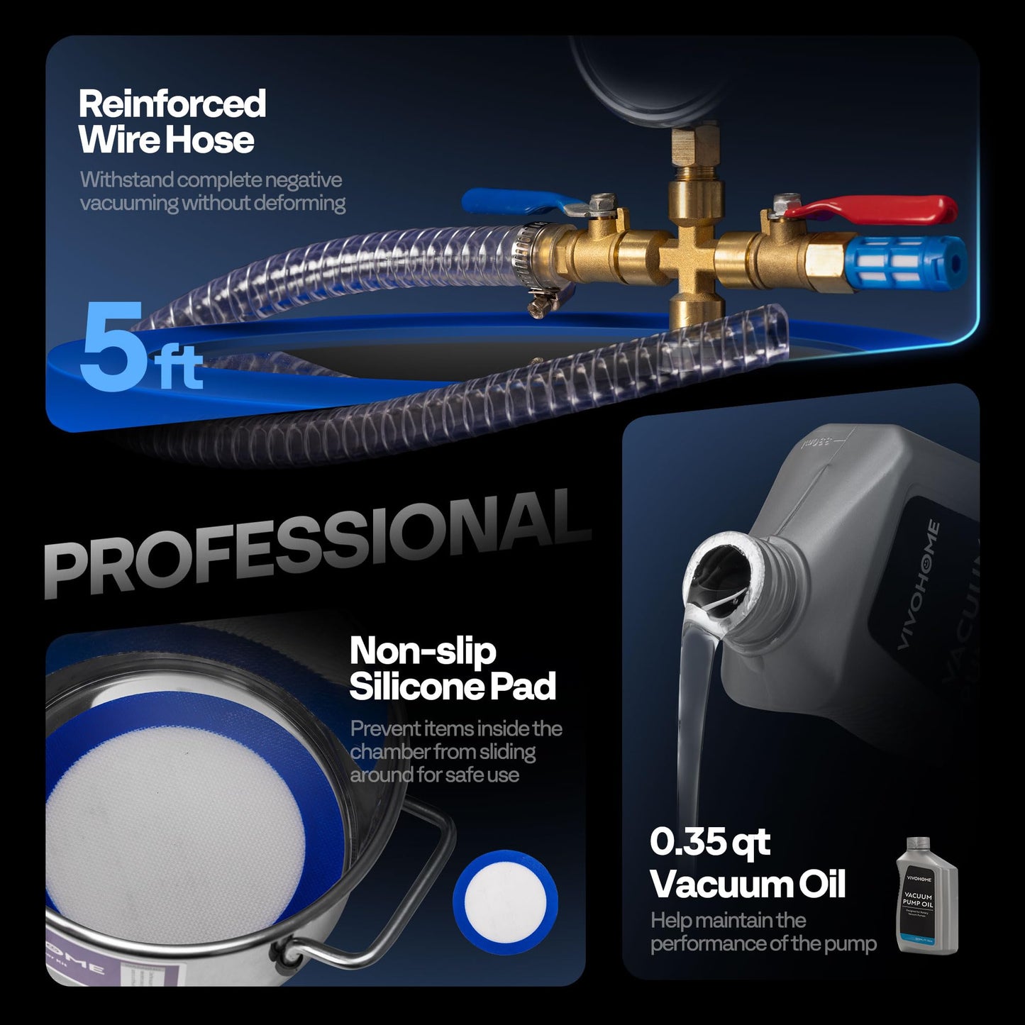 VIVOHOME 1.5 Gallon Vacuum Chamber with Pump, Stainless Steel Vacuum Degassing Chamber Kit with 3.5 CFM 1/4 HP Single Stage Vacuum Pump and Oil