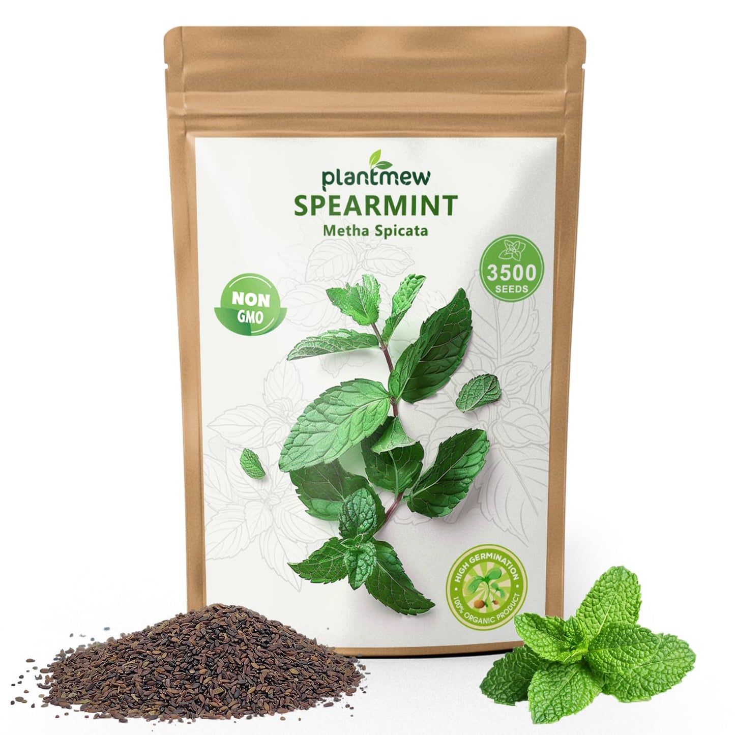 PLANTMEW Mint Seeds for Planting - 3500 Spearmint Seeds, Non-GMO & Heirloom Perennial Herb Seeds for Indoor/Outdoor Herb Garden, Tea, Cocktails (1 Pack)