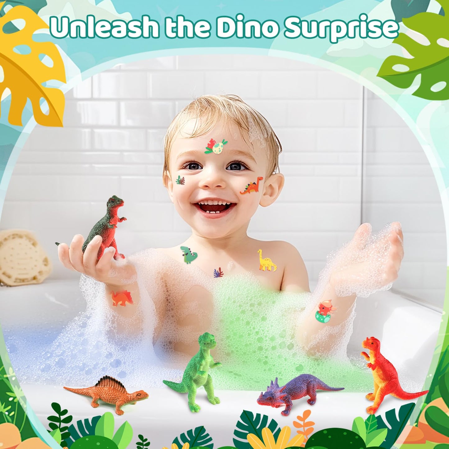 Bath Bombs for Kids with Surprise Toys Inside - 9 Pack Dinosaur Bath Bombs Gift Set, Dinosaur Toys for Kids 3 4 5 6 7 8 9 Years, Birthday Gifts for Kids, Bubble Bath Fizzes Bath Toy