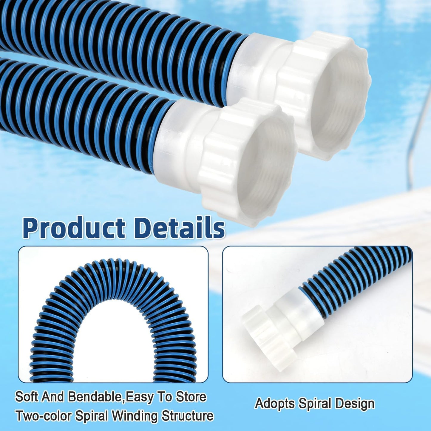 Conderyang 24inch 1 1/2" Pool Sand Filter Pump Hose For Above Ground Pool 2ft 1.5 Inch Eva Pool Sand Pump Replacement Hose For Saltwater Systems And Sand Filters (Blue)