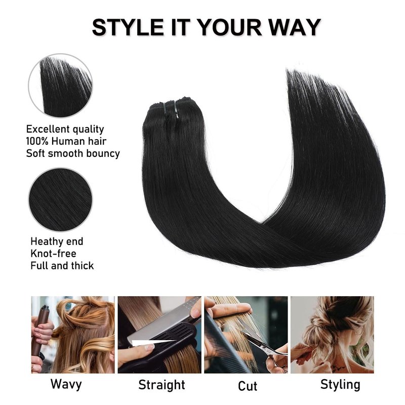 Clip in Hair Extensions Real Human Hair Jet Black 16 inch 7pcs 70g/Pack, Human Hair Clip in Extensions, Salon-Grade Quality, Easy Comfort Wear for Women (#1, 16 inch)