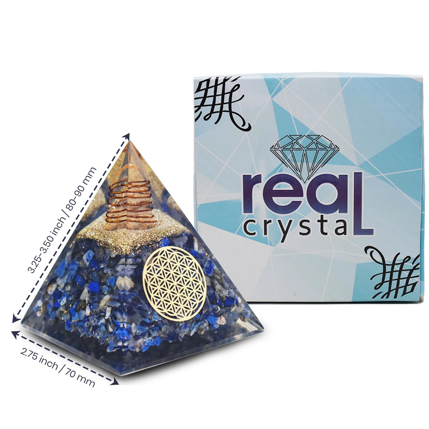 Real Crystal Lapis Lazuli Orgonite Pyramid, Healing Crystal Pyramid, Pyramid Crystal Gemstone Pyramid for Meditation, Motivation, Positivity - Handmade in India