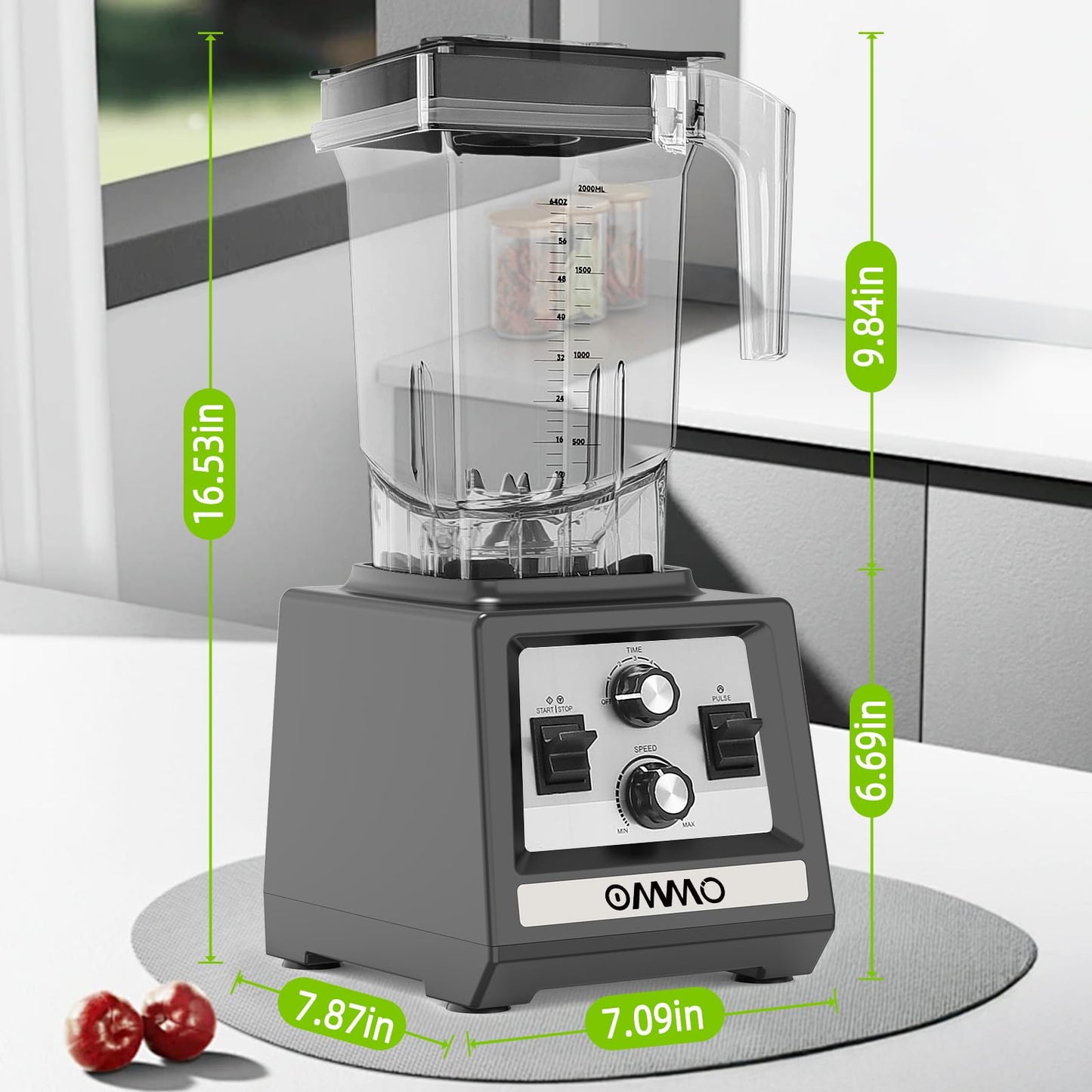 OMMO Blender for Smoothies: 1800W Peak Blenders for Kitchen, 68oz BPA-Free Pitcher, Timer & Speed Control, 6 Stainless Steel Blades, Dishwasher Safe Blender for Ice Crush/Smoothies/Frozen Drinks/Black
