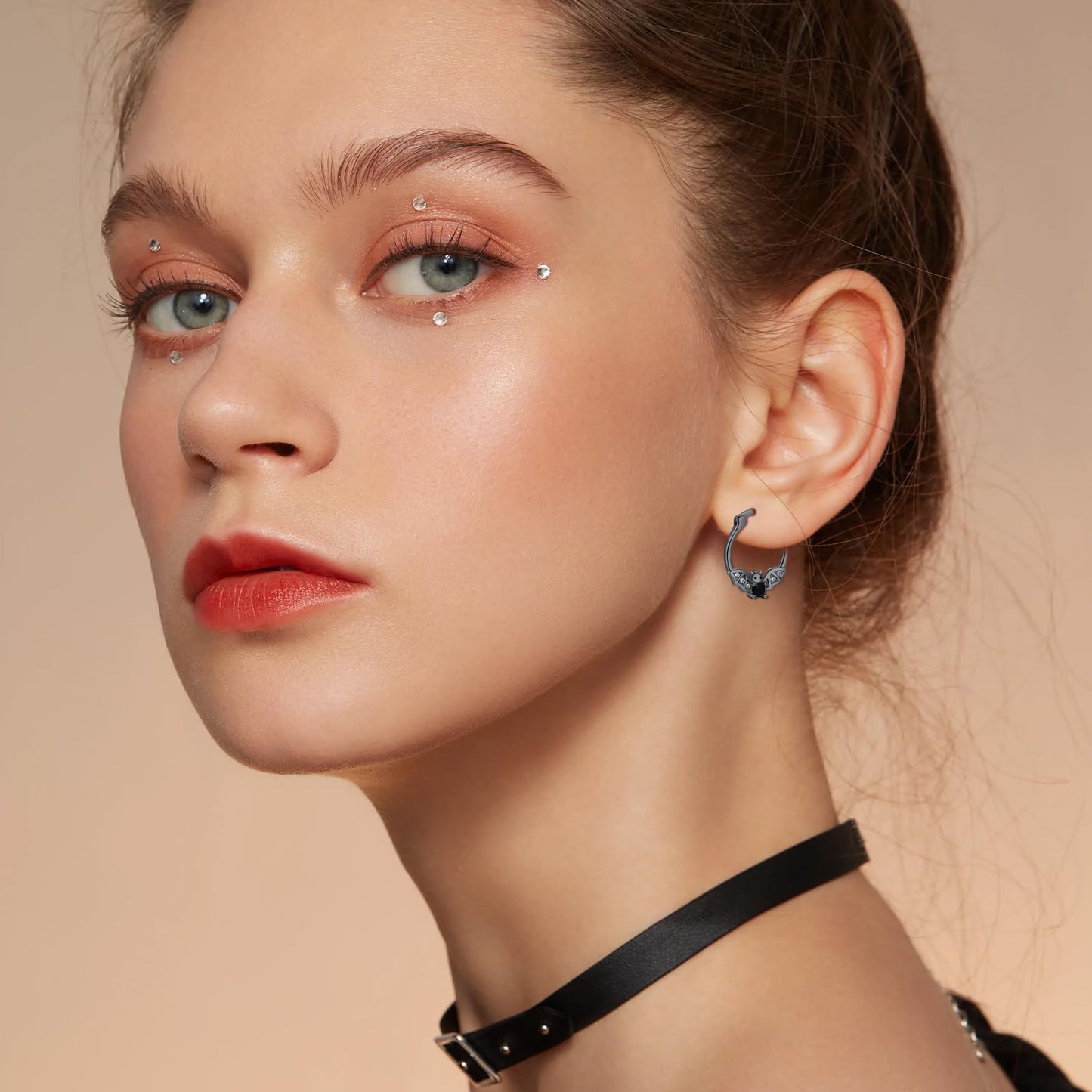 Black Bat Earrings 925 Sterling Silver Hypoallergenic Small Animal Huggie Hoop Earrings for Sensitive Ears Gothic Bat Jewelry Halloween Gifts for Women Daughter