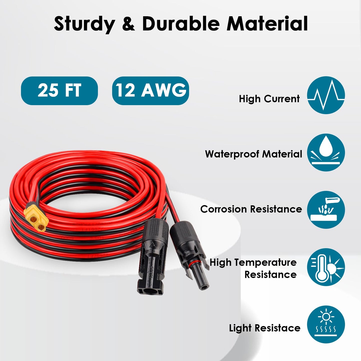 MOOKEERF Solar to XT60 Charge Extension Cable 25FT 12AWG XT60 Solar Cable for Portable Power Station Battery Pack