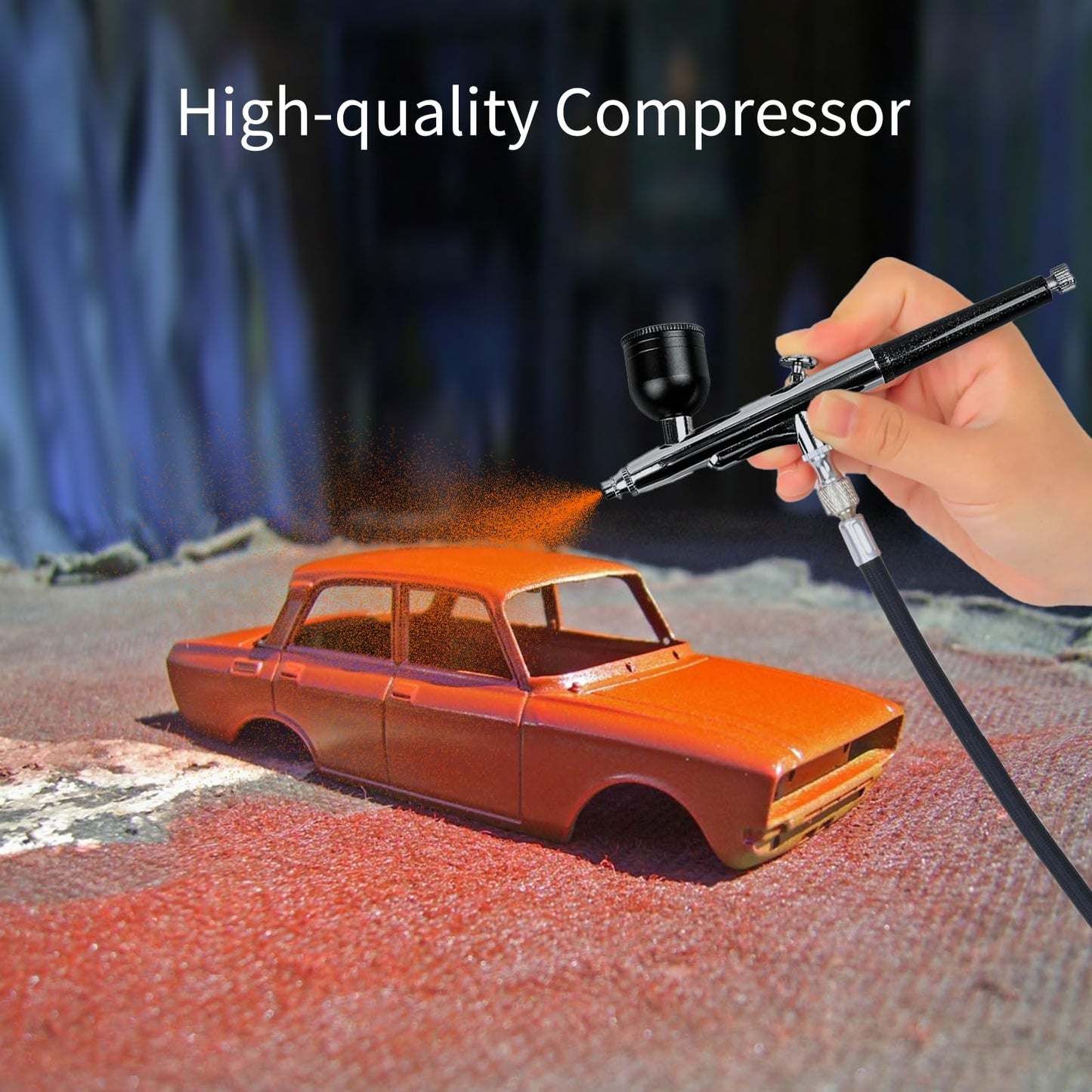 Airbrush Kit with Compressor High Pressure Air Brush Set Non-Clogging Airbrush Gun Cordless Rechargeable Airbrush Kit for Painting,Nail Art,Barber,Makeup,Cake Decor (Black)