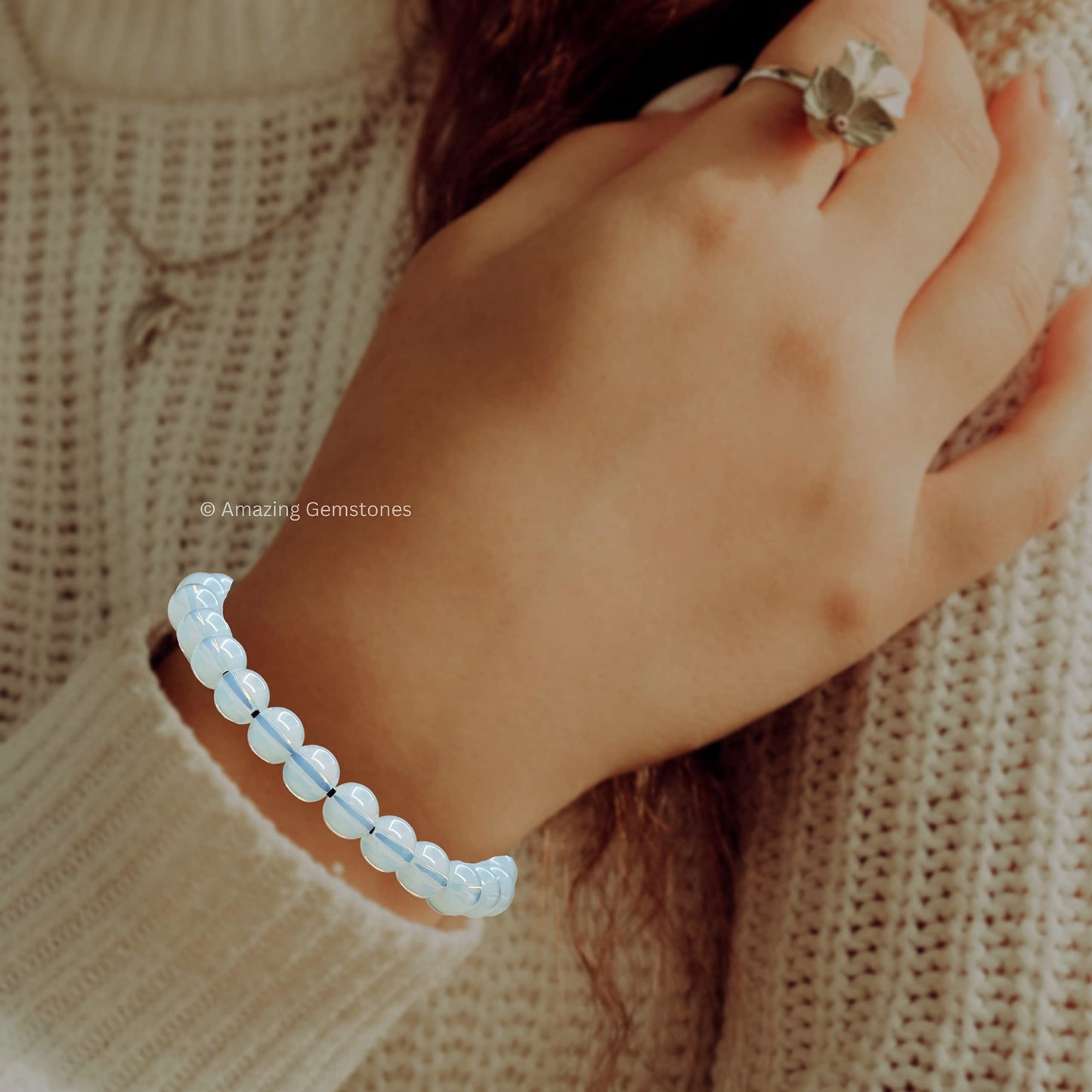Amazing Gemstone Opalite Bracelet for Women Men's Gifts - Protection Healing Crystal Bracelet - 8mm Gemstones Beaded Adjustable Bracelet Pulseras Para Hombres Mujer Stocking Stuffers