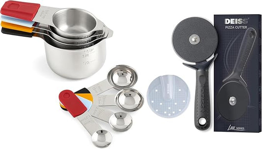 Deiss LUX Stainless Steel Measuring Cups and Spoons Set and Deiss Lux Heavy Duty Pizza Cutter