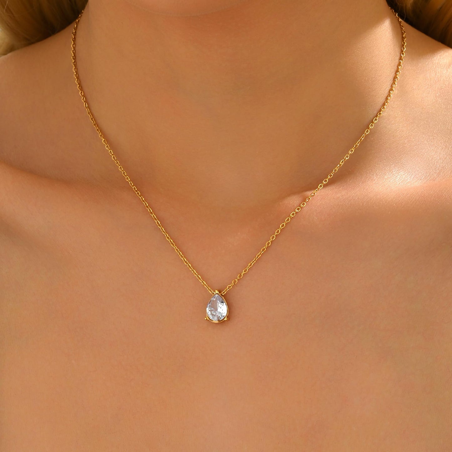 Jewigo Cubic Zirconia Necklaces for Women 18K Gold Plated Tear drop Necklace Dainty Layered CZ Lariat Diamond Necklace