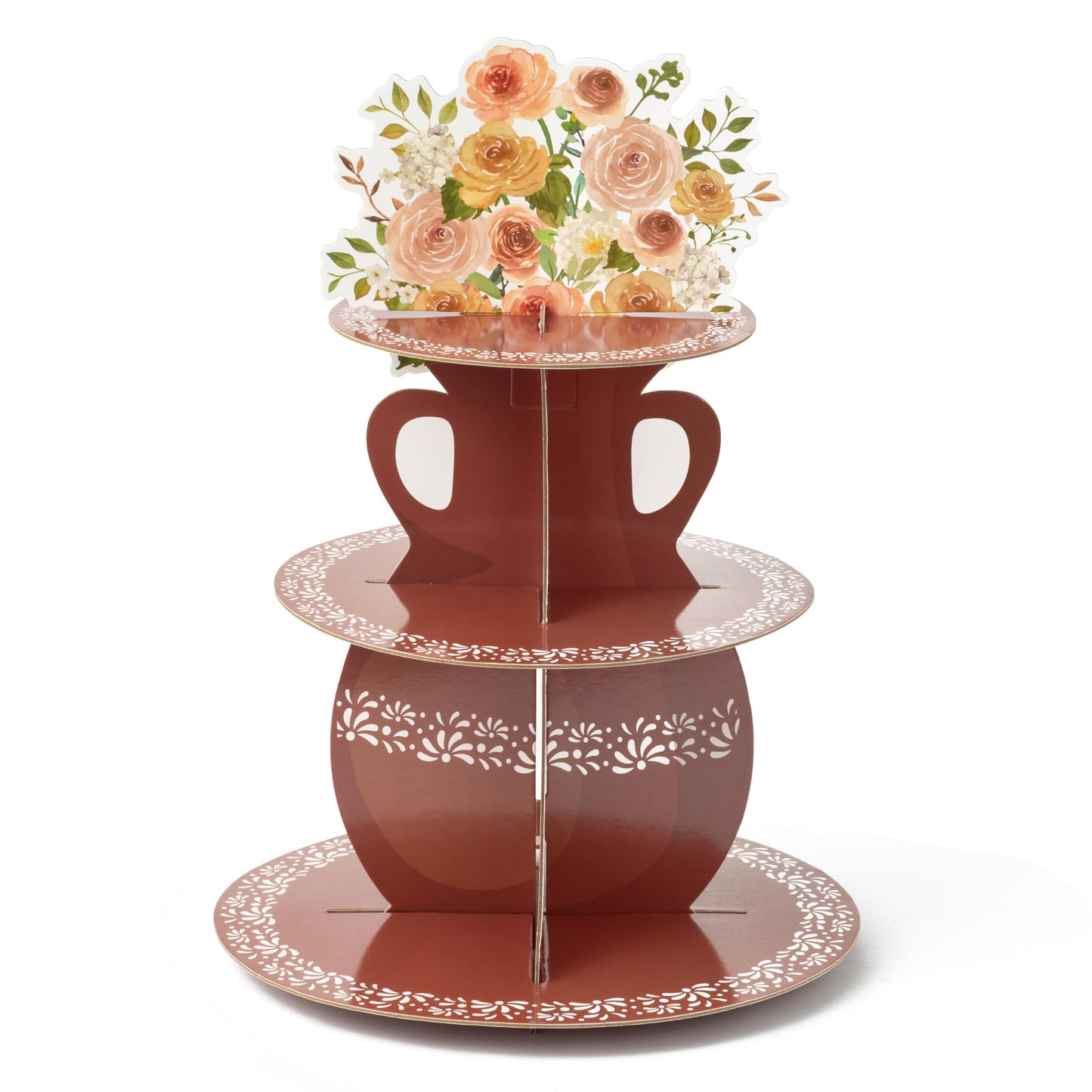 ANGOLIO De Barro Mexicanos Cupcake Stand Party Supplies - 3 Tier Mexican Flower Birthday Cupcake Tower Taco Dessert Holder Display Party Decorations for Wedding Baby Shower Birthday Fiesta (Brown)