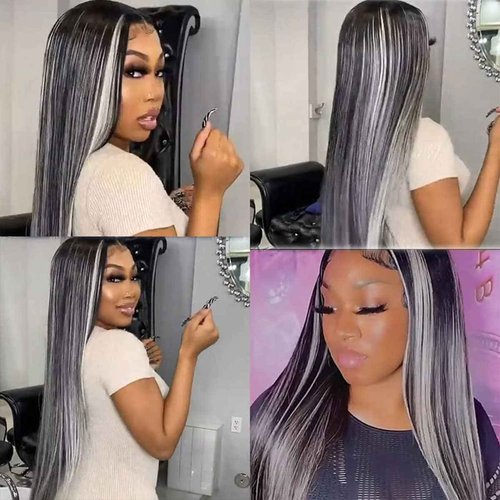 Habiliana Bundles Human Hair 26 28 30 Inch Straight P4/GREY Human Hair Bundles 11A Unprocessed Brazilian Virgin Quick Weave Hair Extensions for Black Women