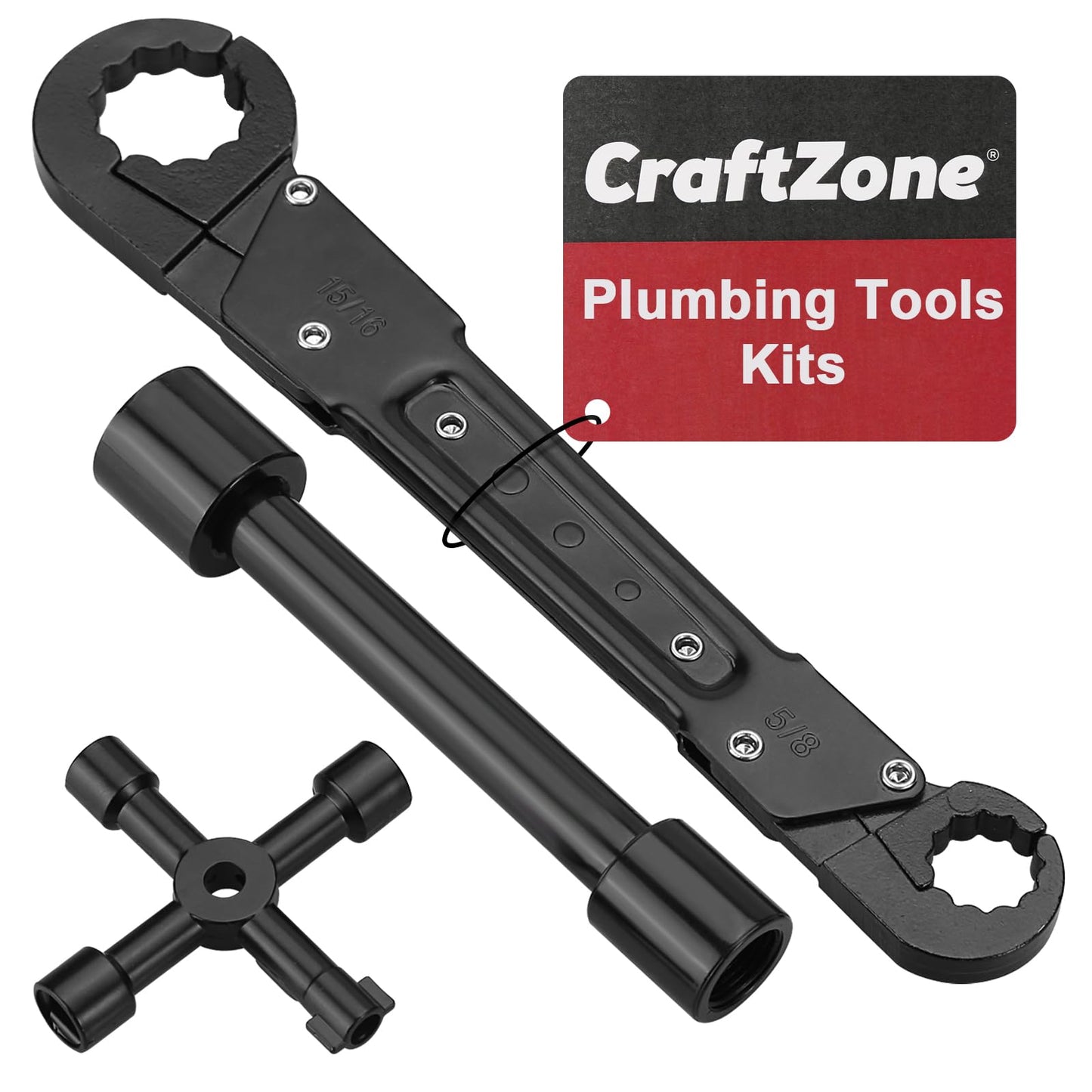 CRAFTZONE 3 Pcs Plumbing Tools Angle Stop Wrench Kit with 4-Way Sillcock Key, Adjustable Wrench for Installing & Removing Compression Angle Stop and Fittings