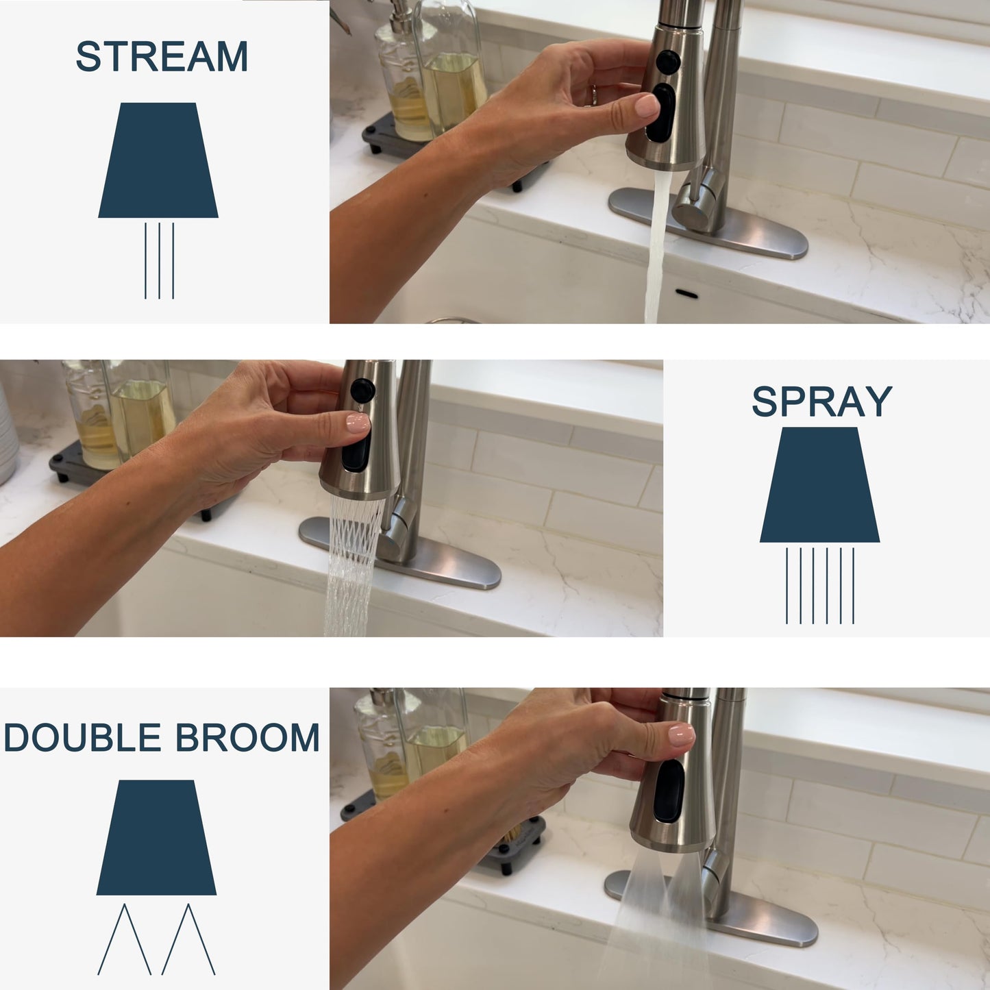 PureTap High Arc Pull Out Kitchen Faucet, Brushed Nickel Faucet, 1 or 3 Holes Kitchen Sink Bar Faucets with Pull Down Sprayer