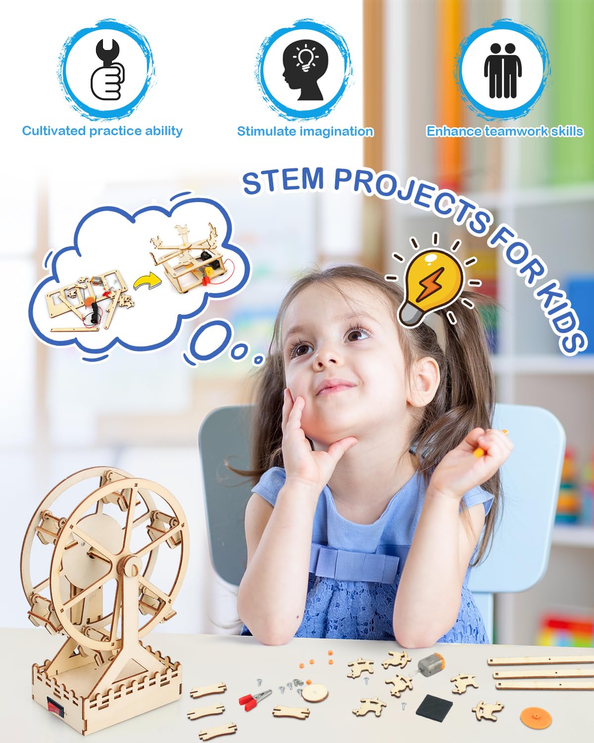 Poraxy 4 in 1 STEM Kits for Kids Ages 5-7 8-10 8-12,3D Wooden Puzzles, Science Project Model Craft Building Engineering Kit,STEM Toys for Ages 8-13,Birthday Gifts for Girls 6 7 8 9 10 11 12 Year Old